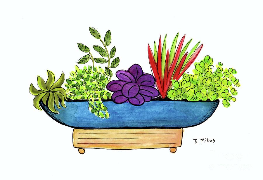 Whimsical Mid Century Planter Painting by Donna Mibus