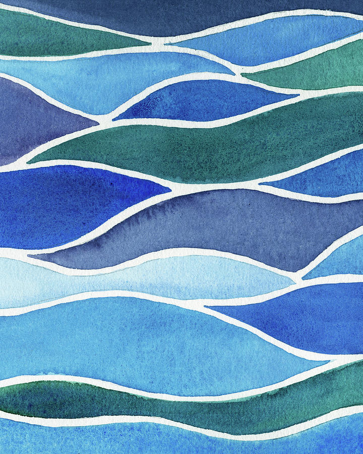 Whimsical Ocean Waves And Lines In Watercolor Painting by Irina Sztukowski
