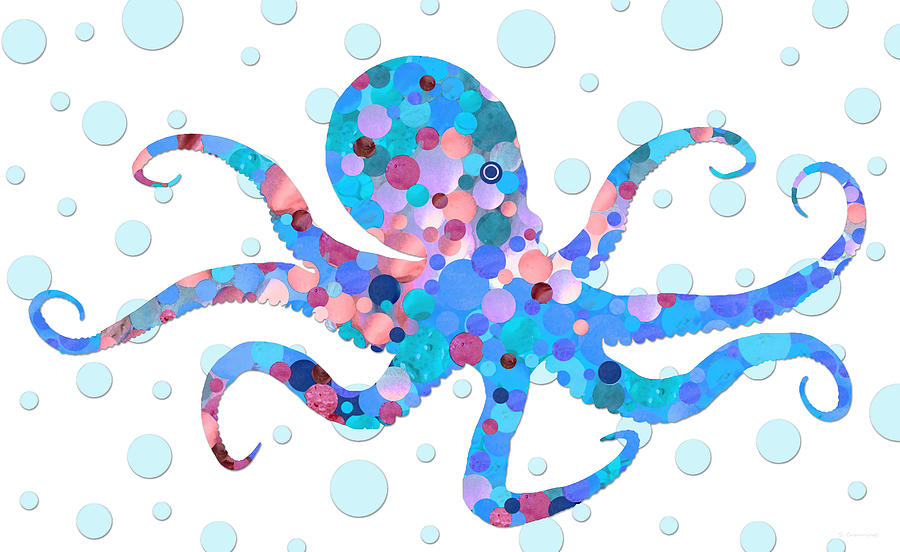 Whimsical Octopus Art - Beach Artwork Painting by Sharon Cummings