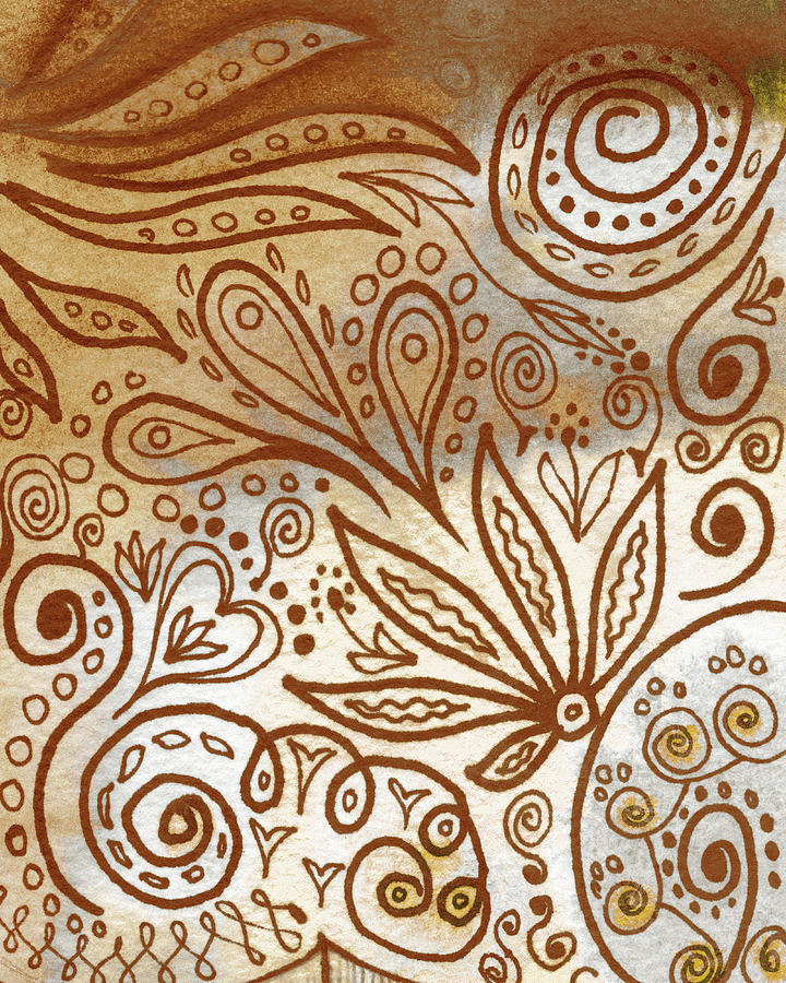 Whimsical Organic Floral Lines Leaves Curves Watercolor Pattern III Painting by Irina Sztukowski