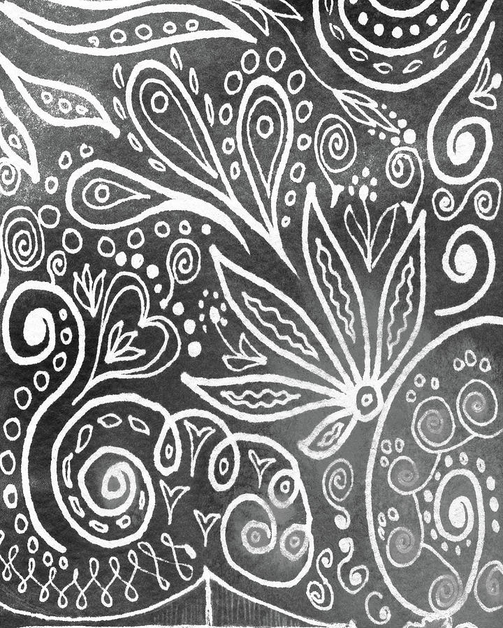Whimsical Organic Floral Lines Leaves Curves Watercolor Pattern V Painting by Irina Sztukowski