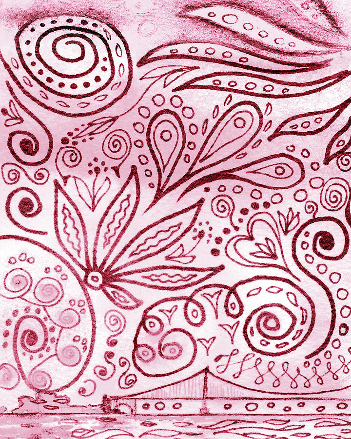 Whimsical Organic Floral Lines Leaves Curves Watercolor Pattern VIII Painting by Irina Sztukowski