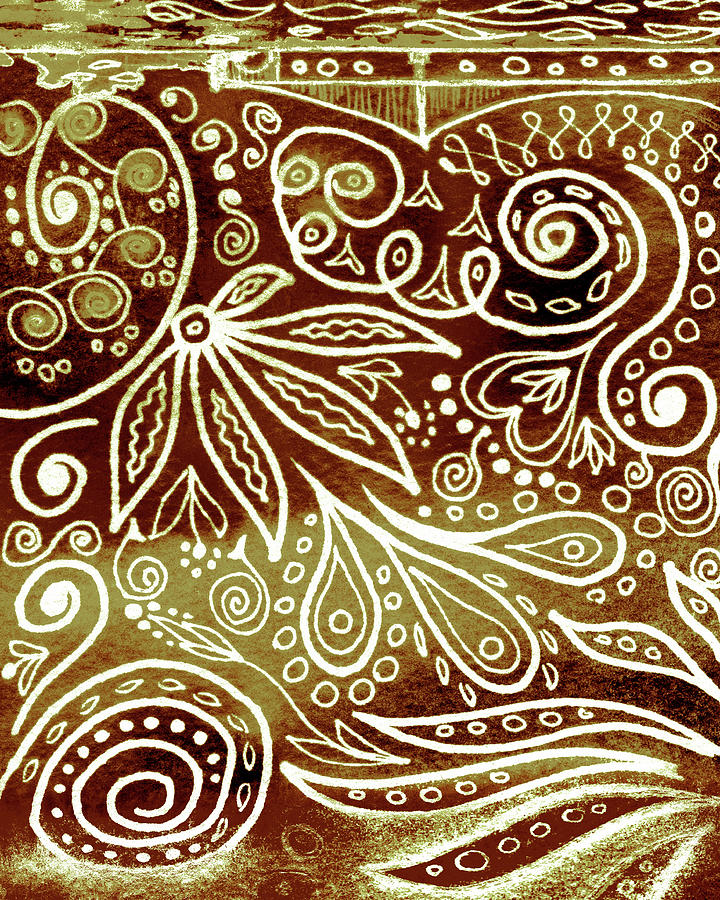 Whimsical Organic Floral Lines Leaves Curves Watercolor Pattern X Painting by Irina Sztukowski
