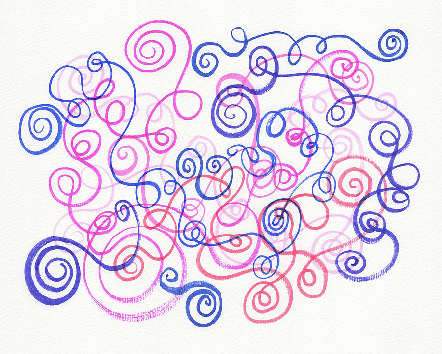 Whimsical Organic Lines Curves And Swirls Colorful Watercolor Pattern On White II Painting by Irina Sztukowski