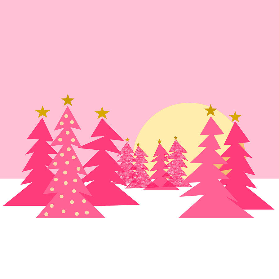 Whimsical Pink Christmas Trees Digital Art by Val Arie