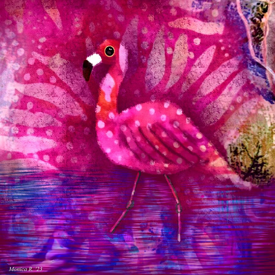 Whimsical Pink Flamingo Abstract Art  Painting by Monica Resinger