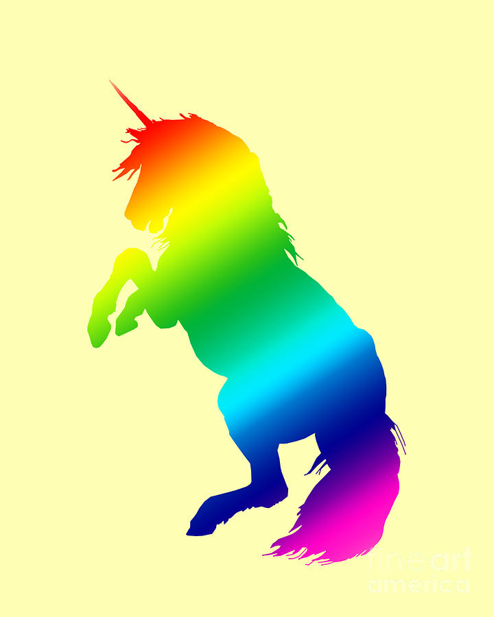Unicorn Digital Art - Whimsical rainbow unicorn silhouette by Madame Memento