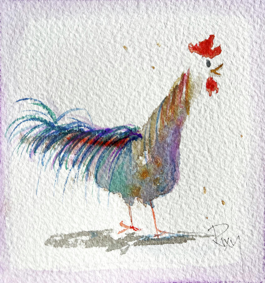 Whimsical Rooster 28 Painting by Roxy Rich