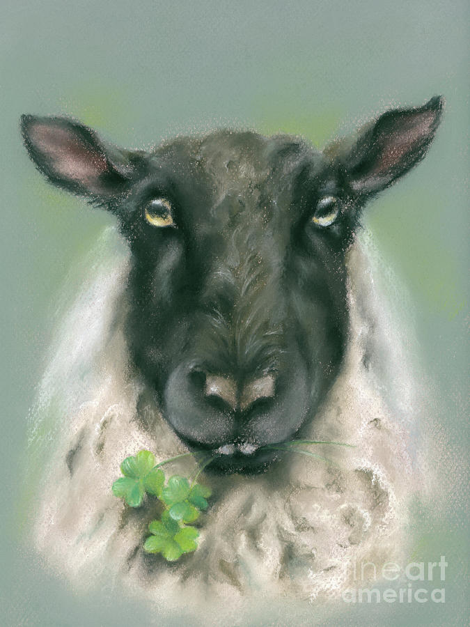 Whimsical Sheep with Shamrocks Painting by MM Anderson