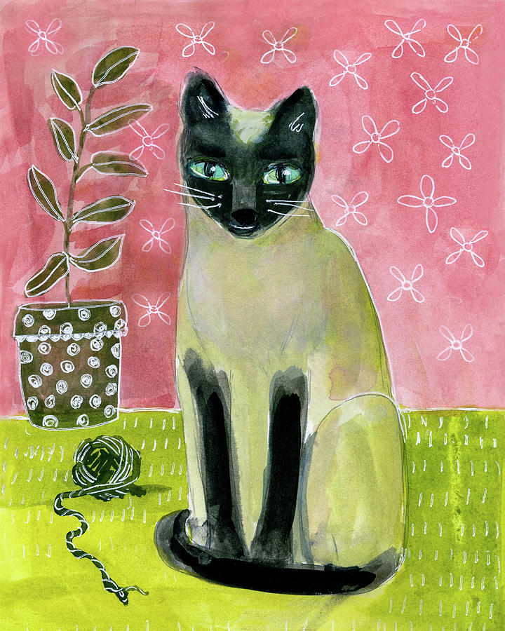 Cat Painting - Whimsical Siamese Cat by Blenda Studio