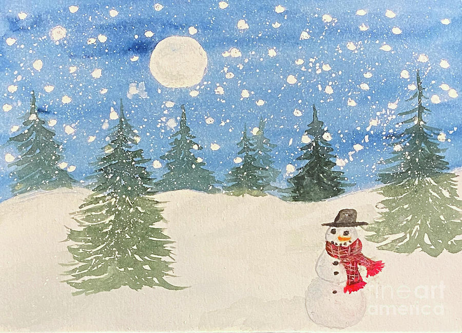 Whimsical Snowman  Painting by Lisa Neuman