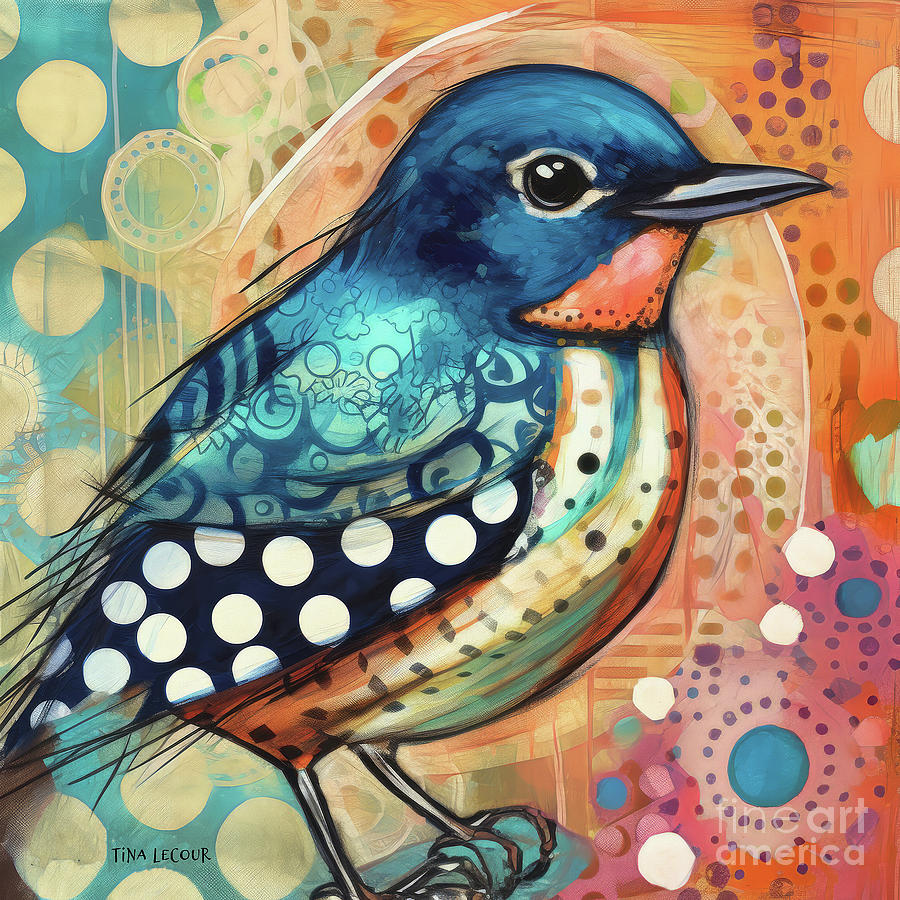 Whimsical Spring Bluebird Painting by Tina LeCour