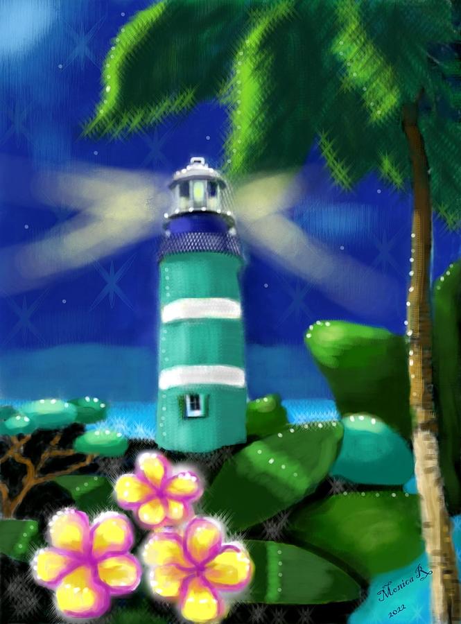 Whimsical Tropical Lighthouse Digital Art by Monica Resinger