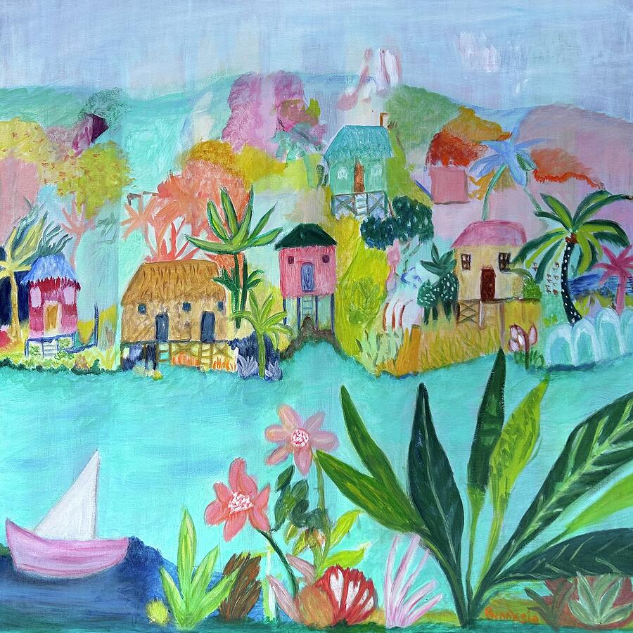 Flower Painting - Whimsical Tropical Village by Brooksie Steinman