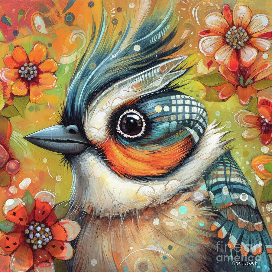 Tufted Titmouse Painting - Whimsical Tufted Titmouse by Tina LeCour