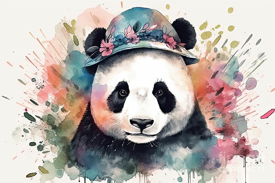 Wildlife Painting - Whimsical Watercolor Panda Design Design by N Akkash