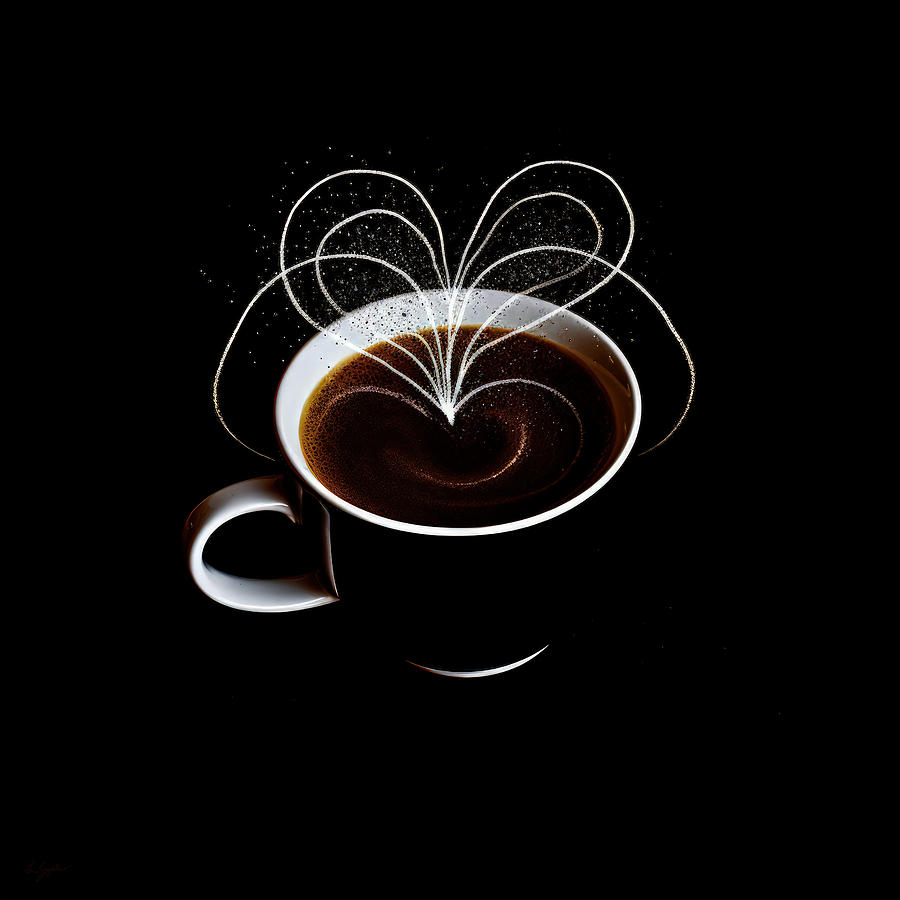 Whimsical Whispers in a Latte Dream - Coffee Art Dances on Elegance Painting by Lourry Legarde