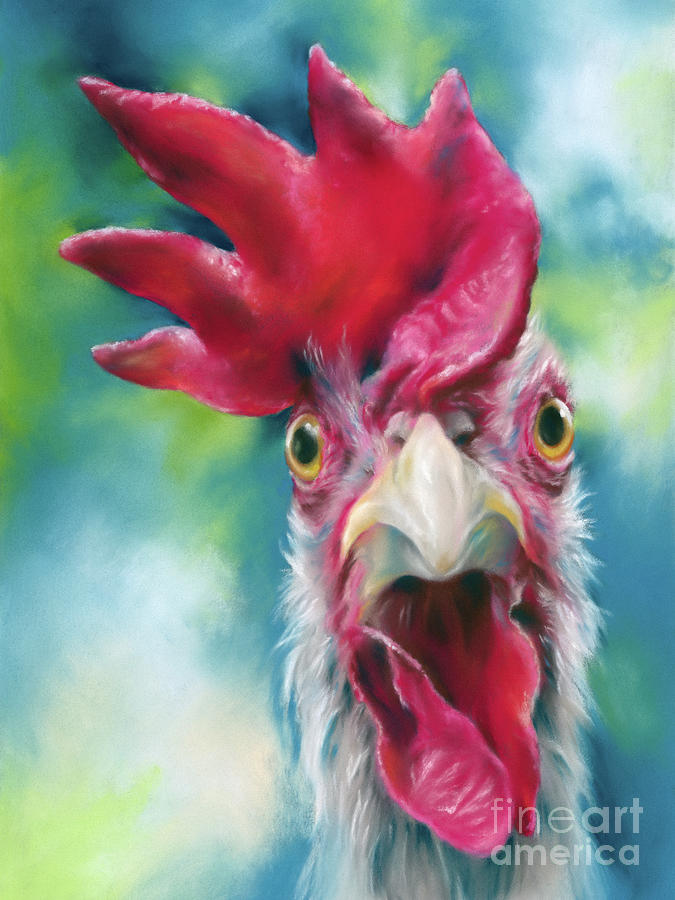 Whimsical White Chicken Painting by MM Anderson