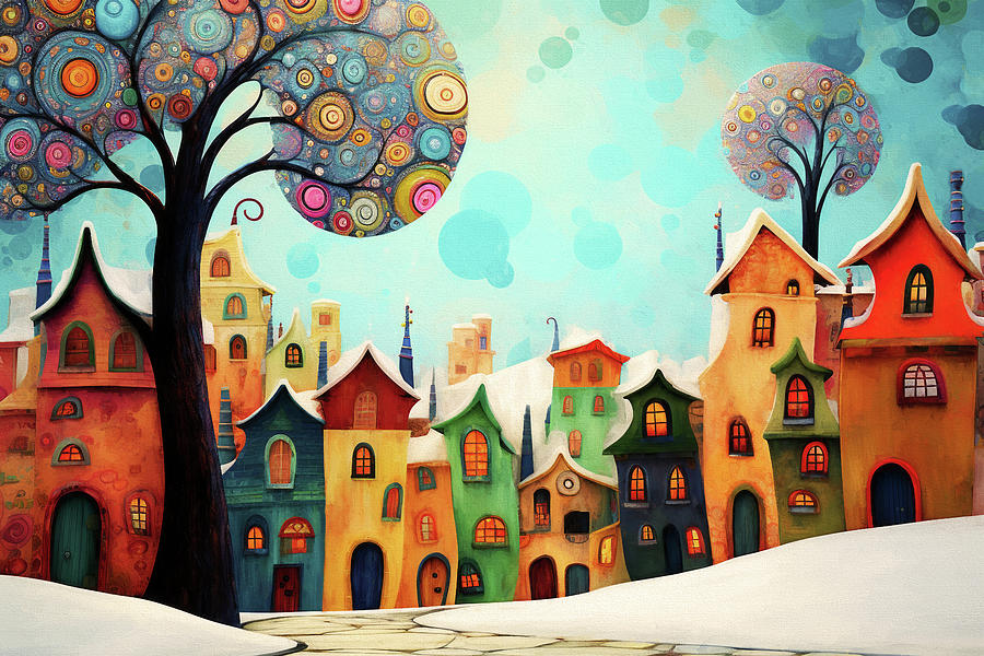 Whimsical Winter Village Digital Art by Peggy Collins