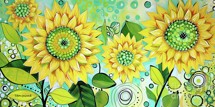 Whimsical Yellow Dahlias Painting by Tina LeCour