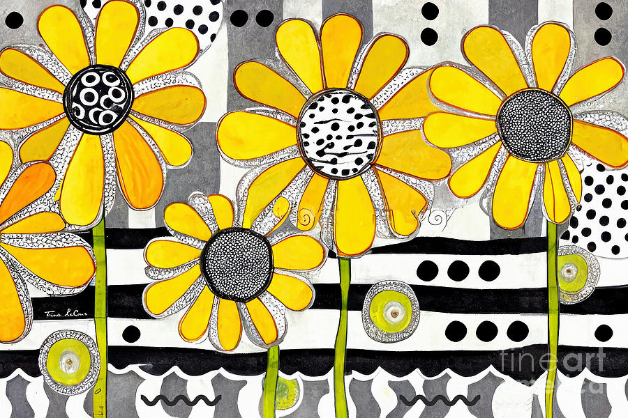 Whimsical Yellow Daisies Painting