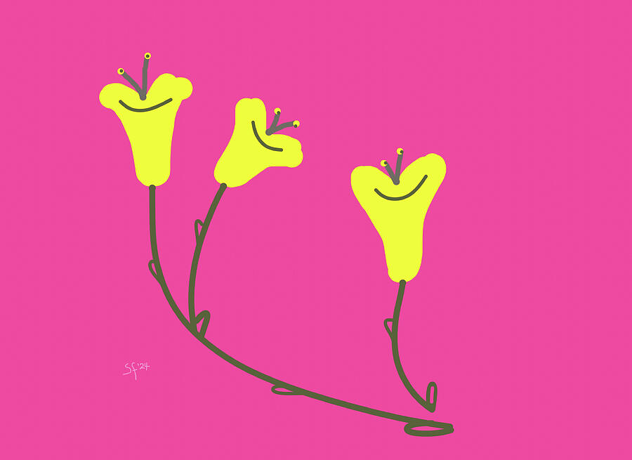 Whimsical Yellow Lily Flowers on Pink Background Painting by Shelli Fitzpatrick Whimsical Yellow Lily Flowers on Pink Background Painting by Shelli Fitzpatrick