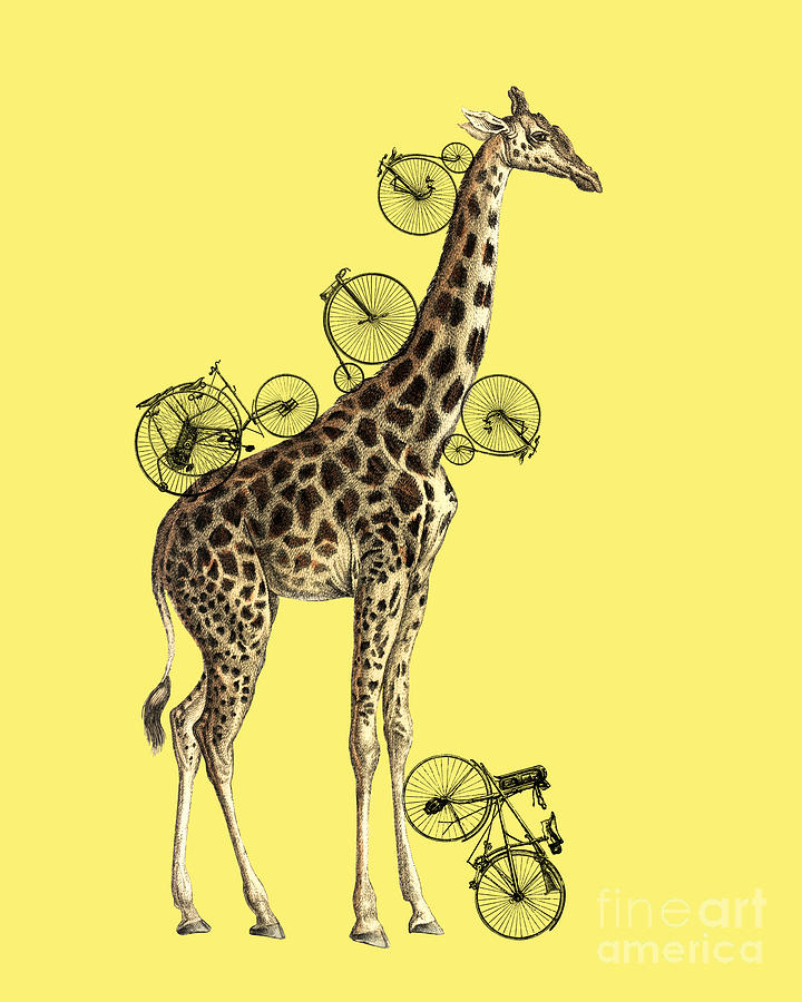 Giraffe Digital Art - Whimsy bicycle giraffe by Madame Memento