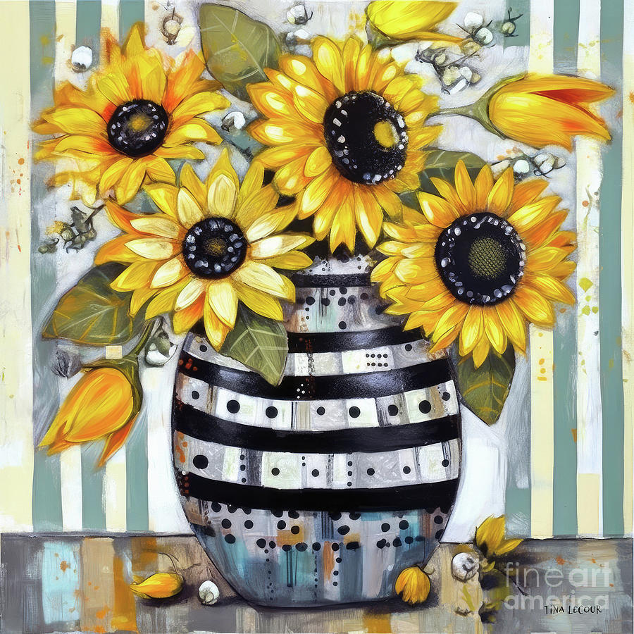 Whimsy Sunflowers Painting by Tina LeCour