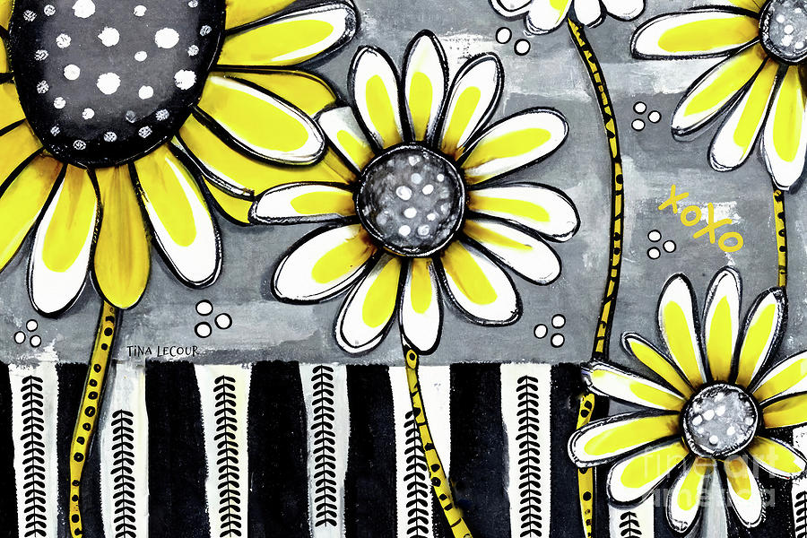 Whimsical Spring Daisy Flowers Painting by Tina LeCour