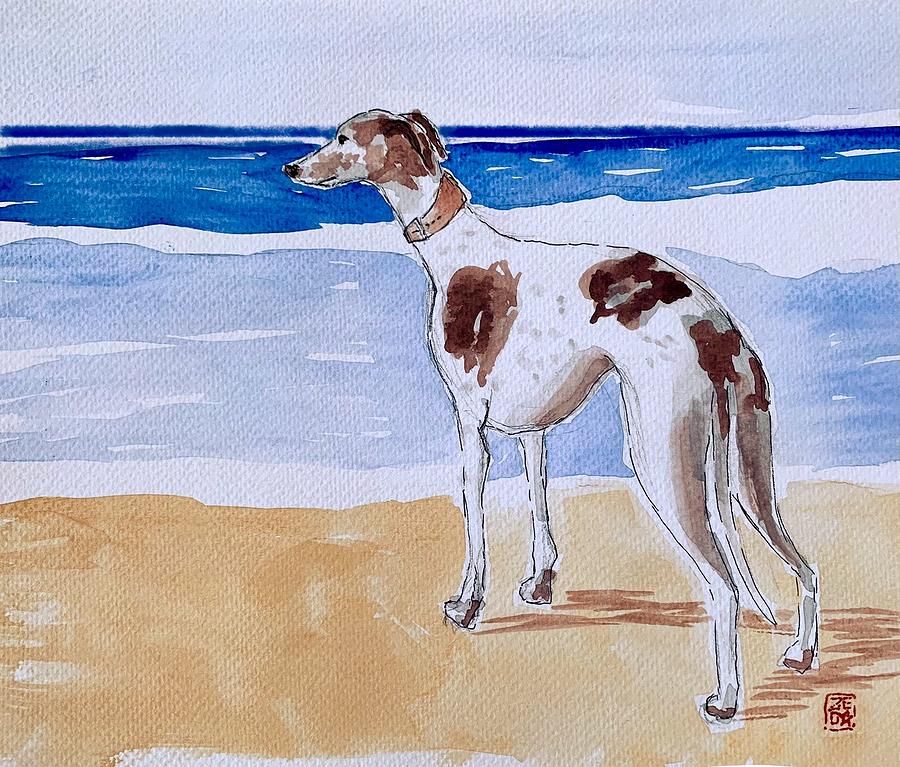 Whippet Painting - Whippet at the Beach by Zelda Tessadori