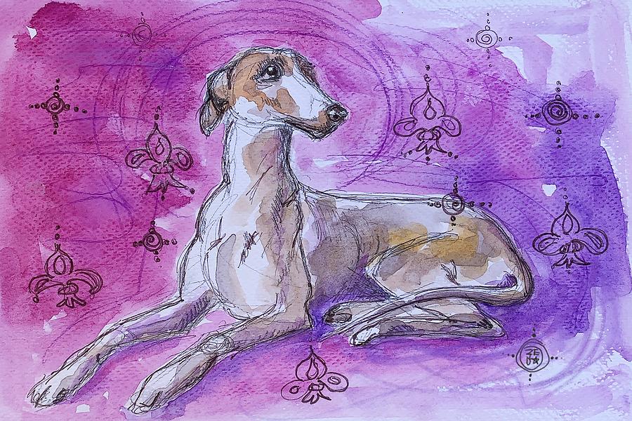 Whippet in Purple  Painting by Zelda Tessadori