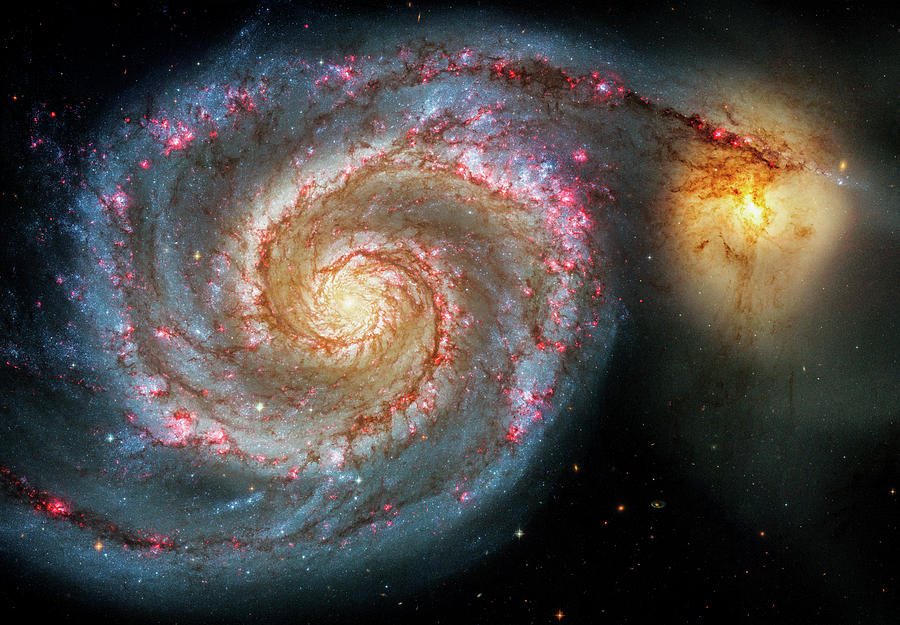 Interstellar Photograph - Whirlpool Galaxy M51 and Companion Galaxy from NASA ESA Hubble Space Telescope by Carol Japp