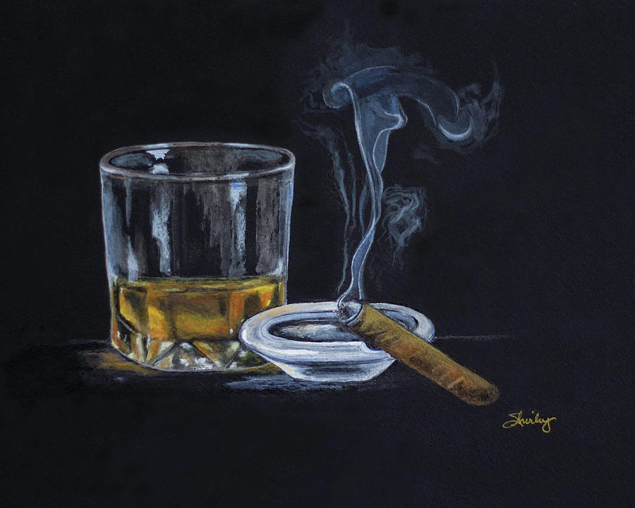 Whiskey and Cigar  Painting by Shirley Dutchkowski