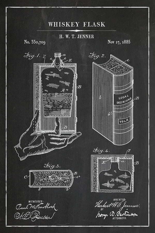 Whiskey Flask Blueprint Patent in Chalk Whiskey Patent Art Digital Art by Florian Rodarte
