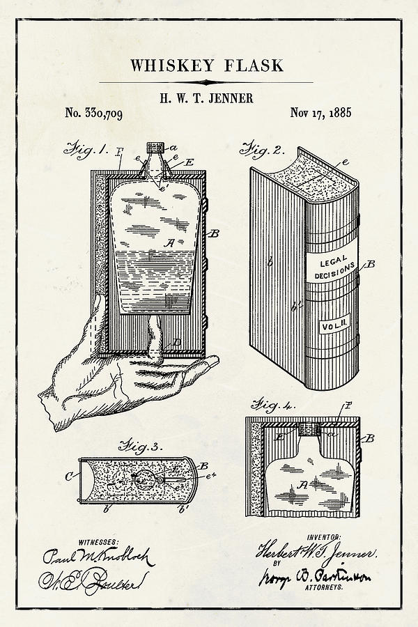 Whiskey Flask Blueprint Patent on Ivory Paper Whiskey Patent Art Digital Art by Florian Rodarte
