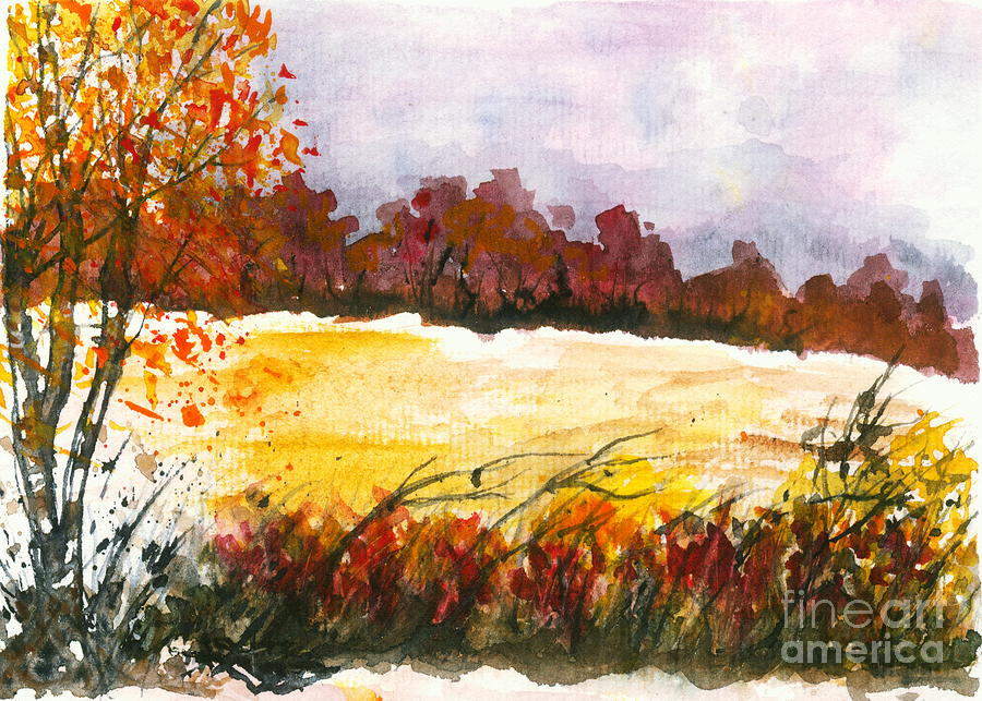 Watercolor Landscape Painting - Whispering Grove Autumn Landscape Painting by Itaya Lightbourne Watercolor Landscape Painting - Whispering Grove Autumn Landscape Painting by Itaya Lightbourne
