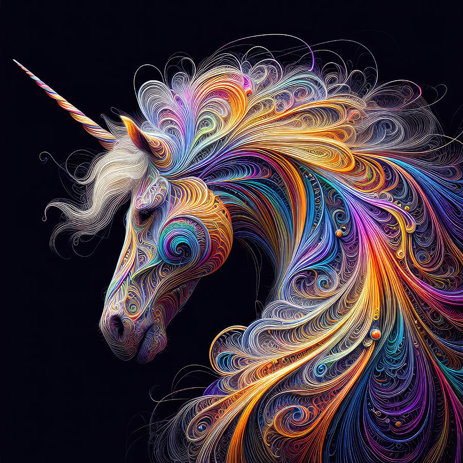 Whispering Midnight - A Cosmic Tapestry of Unicorn Enchantment Photograph by Bill and Linda Tiepelman