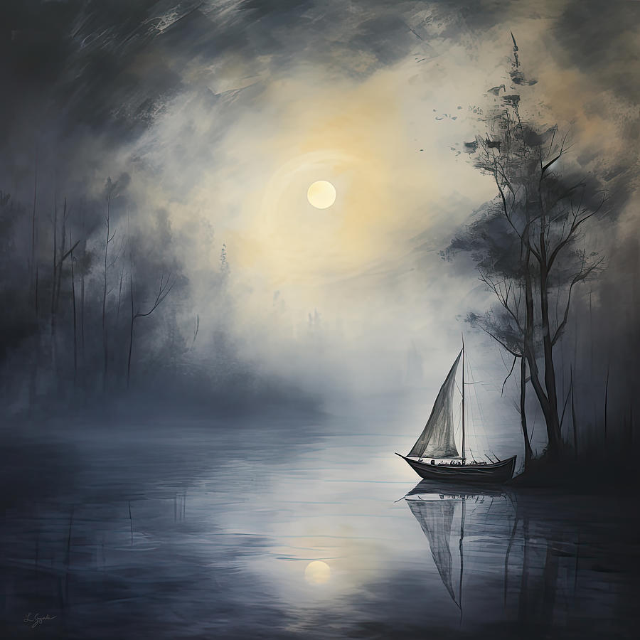 Whispering Waters - Black and White Lakehouse Art Painting by Lourry Legarde