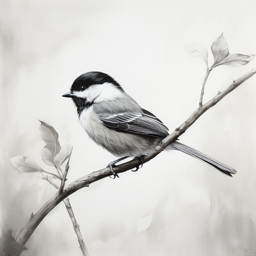 Chickadee Painting -  Whispers of Gray - Chickadee Art by Lourry Legarde