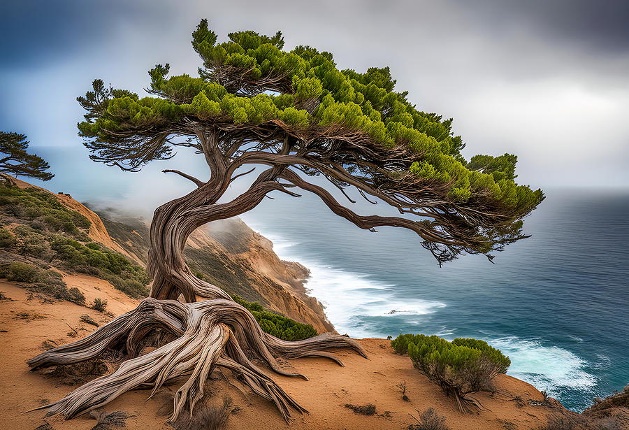 Whispers of the Coastal Wind - Solitary Torrey Pines Tree Photograph by Russ Harris