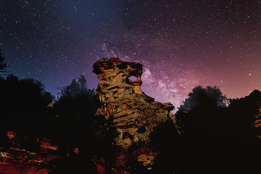 Whistling Rock shows starry night Photograph by Randall Branham