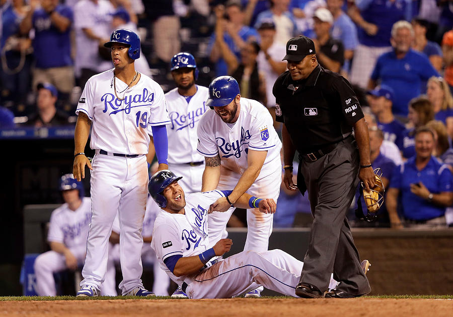 Whit Merrifield, Alex Gordon, and Mike Moustakas Photograph by Jamie Squire