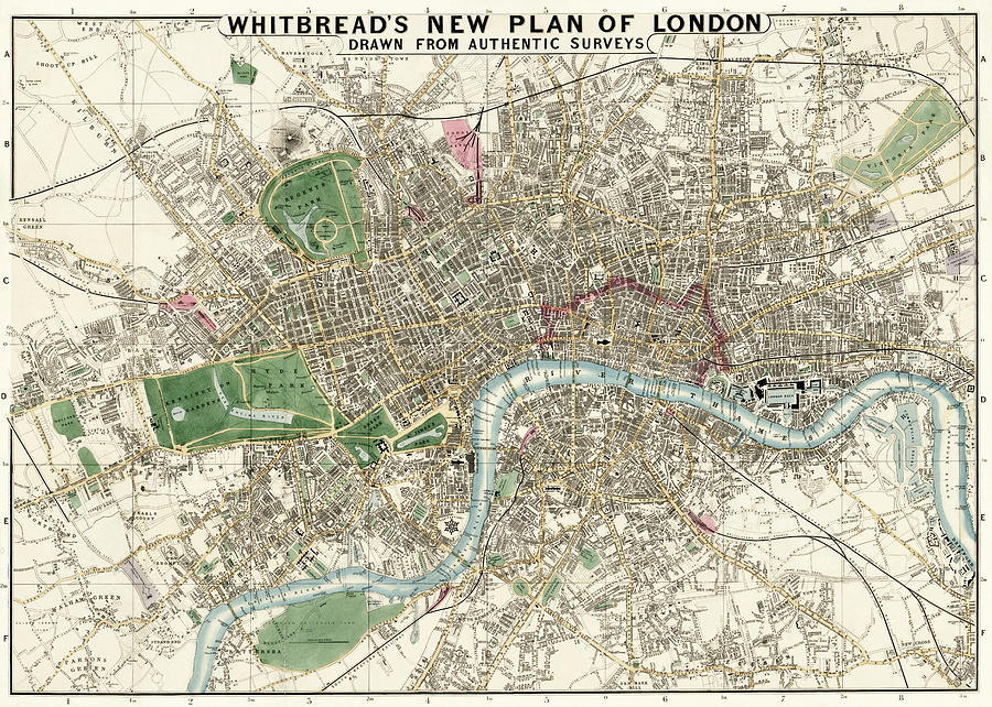 London Drawing - Whitbreads new plan of London drawn from authentic survey 1853 by J Whitbread