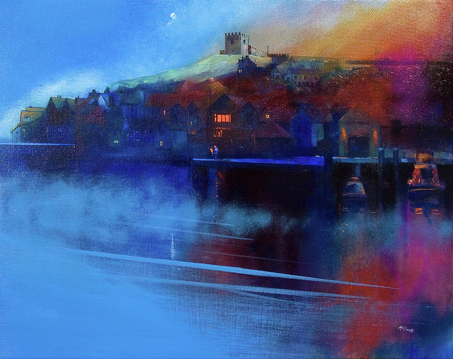 Whitby Moon and Mist Painting by Neil McBride