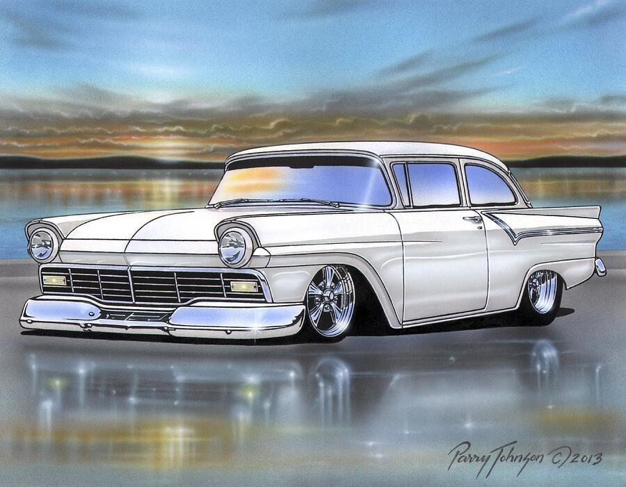 White 1957 Ford Custom Sedan Painting by Parry Johnson - Fine Art America