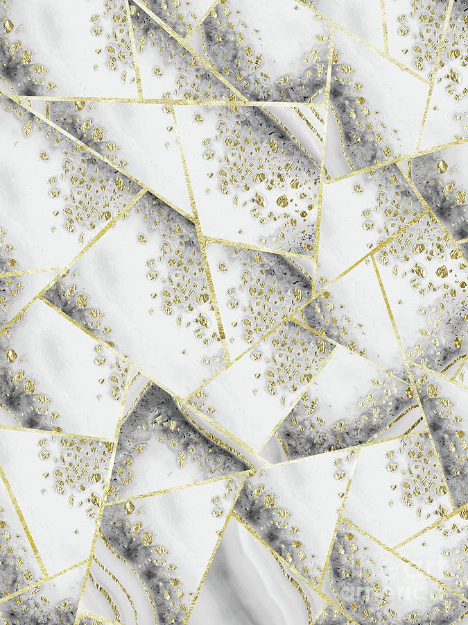 Abstract Digital Art - White Agate Gold Geometric Glam #1 #geo #gem #decor #art by Anitas and Bellas Art