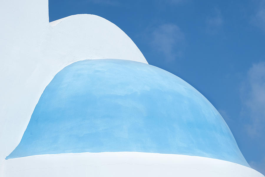 White and blue Christian church dome against blue cloudy sky, Minimal Aesthetic Photograph by Michalakis Ppalis