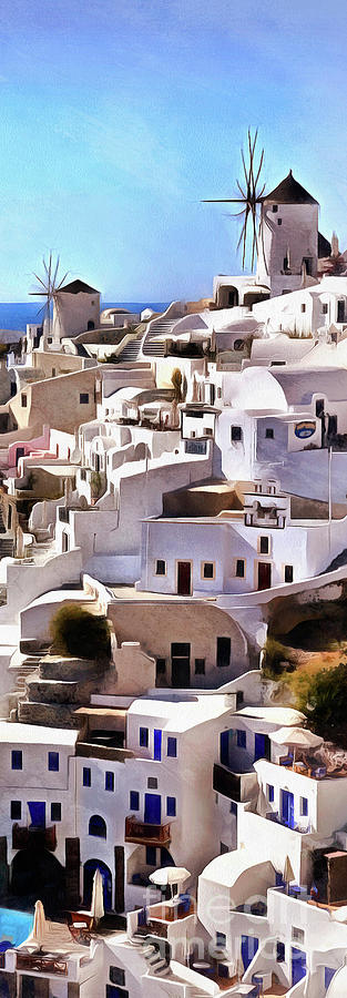 White and blue in Oia town Painting by George Atsametakis