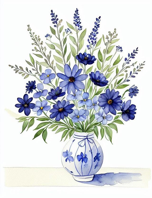 White and Blue Vase with Flowers Digital Art by Pamela Bloem - Fine Art ...