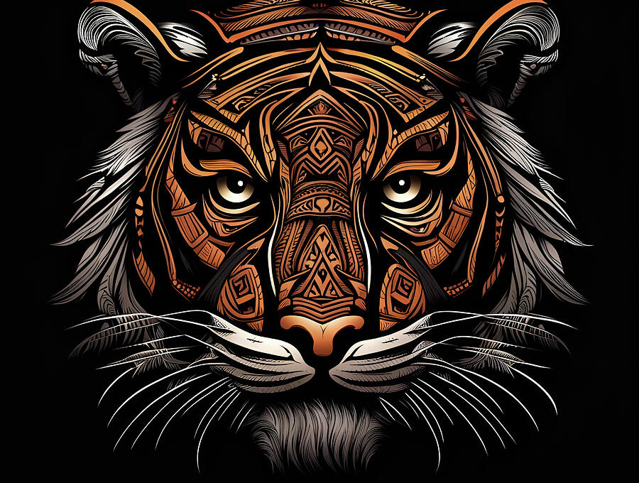 White and Copper Tribal Tiger Head Digital Art by Freddy B White and Copper Tribal Tiger Head Digital Art by Freddy B